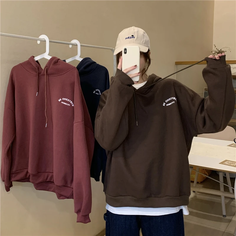 

Korean Style Loose Oversized Hoodie Round Neck Long Sleeve Drawstring Letter Print Pullover Harajuku Sweatshirt